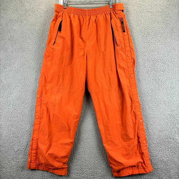 Vtg Structure Snap Leg Track Pants Mens Large Orange Nylon Jersey Lined 90s - Picture 1 of 9